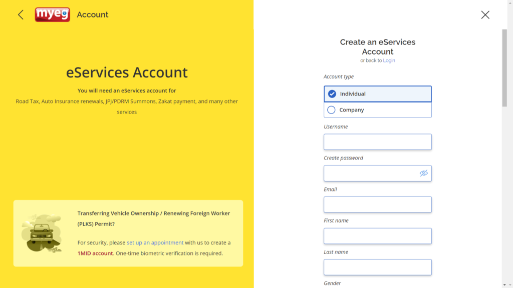 Create an account with myeg to renew your drivers licnese
