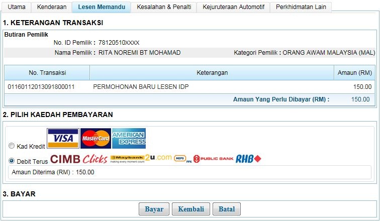 IDP, JPJ payment page